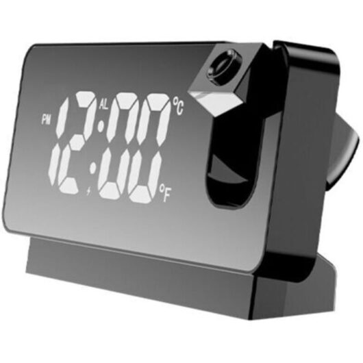 Projection alarm clock for bedroom, digital alarm clock with 0-100% dimmer and 2 USB charging ports, 180° rotating projector, dual alarm, snooze,