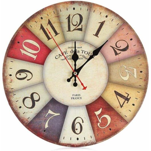 Serbia - Horloge murale en bois - 30 cm rétro à grands chiffres - Silencieuse sans tic-tac horloge murale pour cuisine, salon