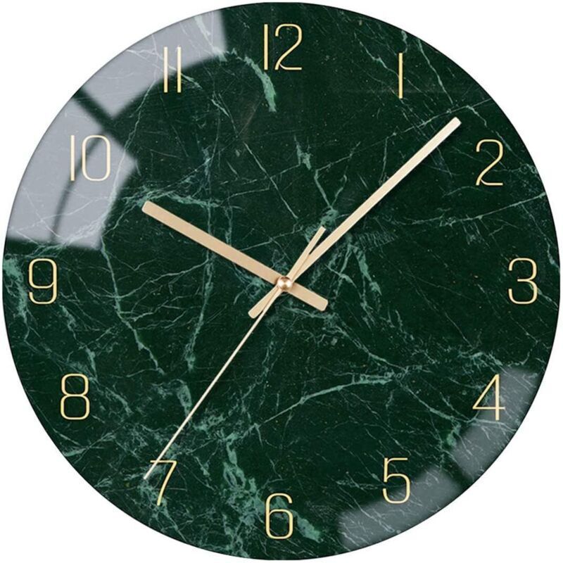 Silent Glass Wall Clock, Non-Ticking Wall Clock - Quartz Battery Operated, Round, 12 inch, Dark Green