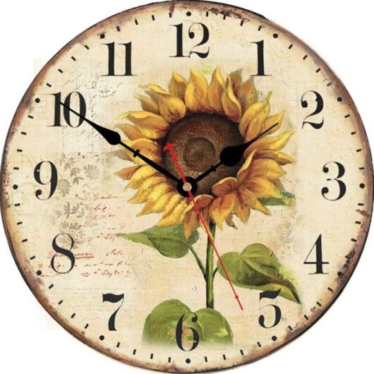 Vintage Floral Style Decorative Wooden Wall Clocks, Round Floral Wall Clock, 14 inch Sunflower