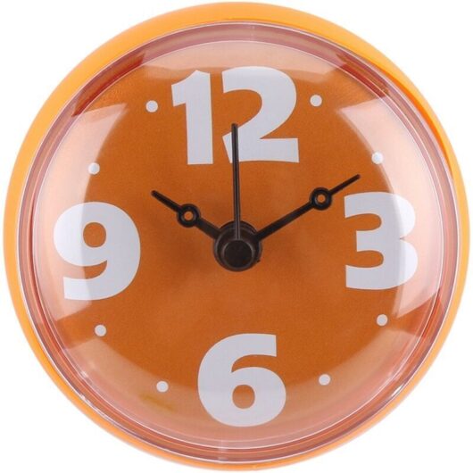 Waterproof Suction Cup Wall Window Mirror Bath Shower Clock Bathroom Accessories Orange