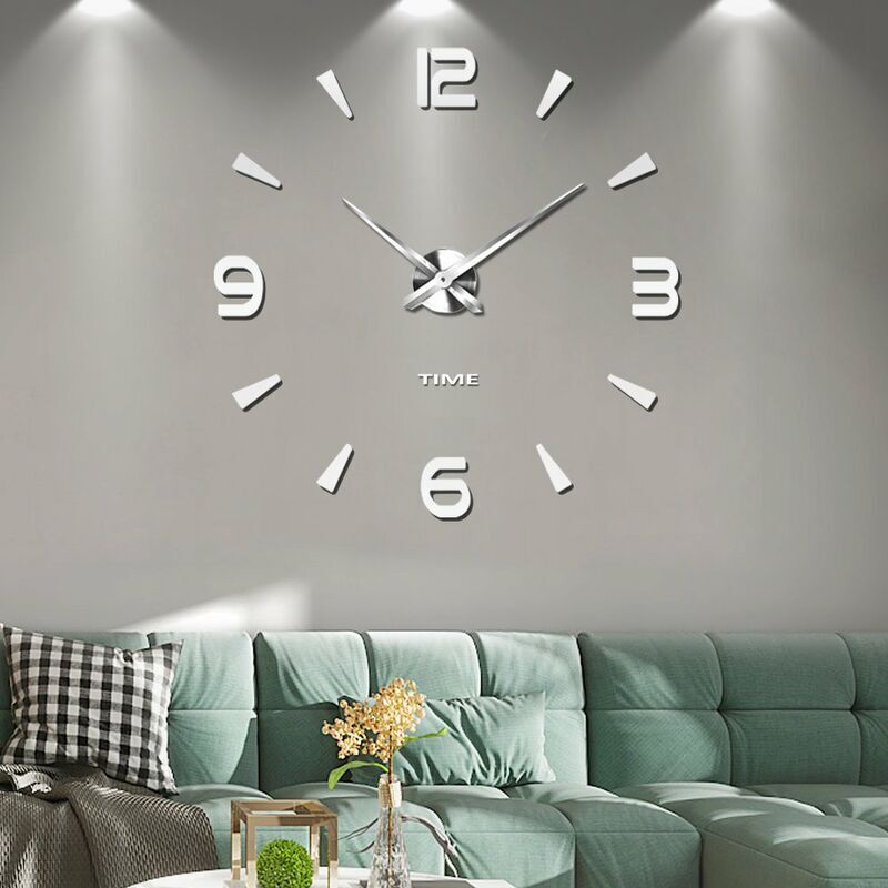 1 3D wall clock, muted acrylic mirror, XXL sticker, home and office interior decoration