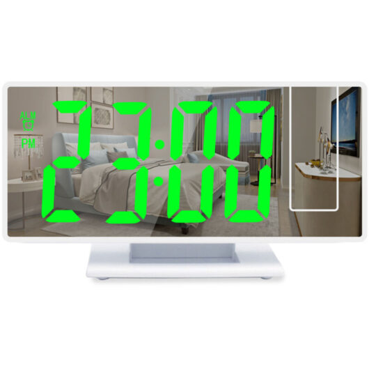 180° projection alarm clock, displays time, temperature, humidity, USB, snooze