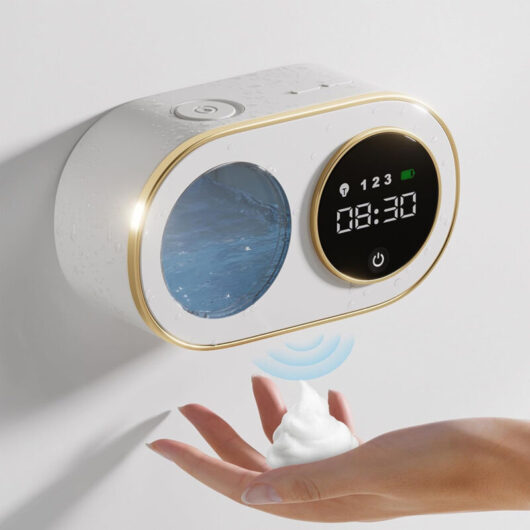 Automatic foaming soap dispenser with HD LED digital clock, wall-mounted foaming soap dispenser