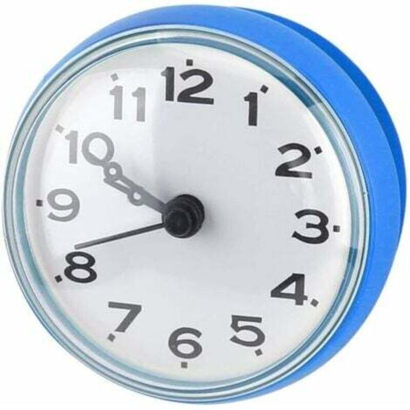 (Blue) Mini Waterproof Wall Clock with Suction Cups for Bathroom, Kitchen, Living Room, Bedroom