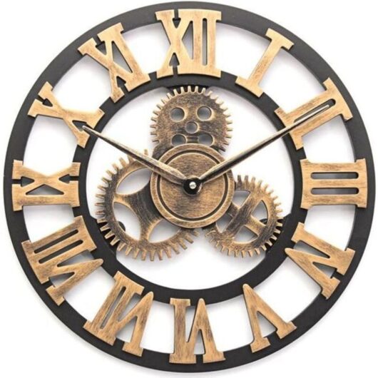 CLOCK - PENDULUM 40CM 3D Antique Quartz Wall Clock with Wooden Gear, Industrial Style Roman Numeral Wall Clock, Luxury Handmade