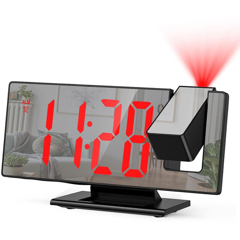 Digital alarm clock, projection alarm clock for heavy sleepers, digital bedroom clock with large LED screen, 12/24H, USB charging port, snooze
