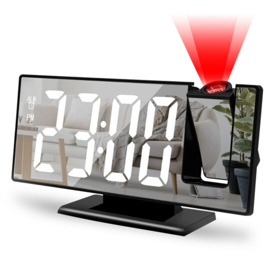Digital bedroom clock with projector, 12/24 hour display, adjustable brightness