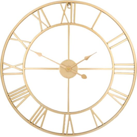 Large Round Vintage Style Metal Wall Clock, Silent, No Ticking, Battery Operated, 40cm, Gold, Roman Numerals, for Living Room, Bedroom, Kitchen