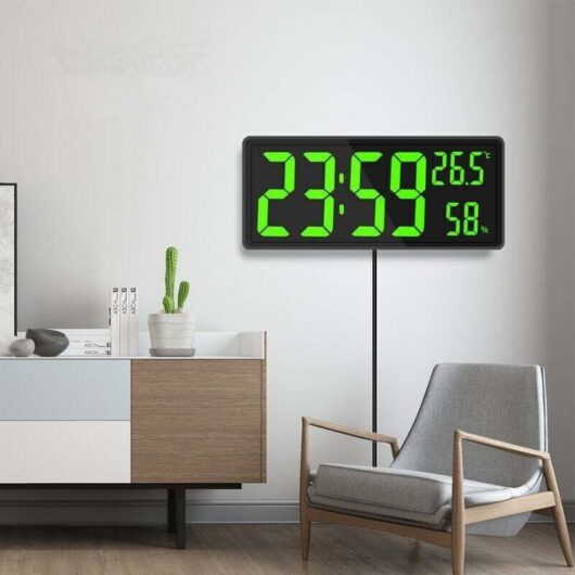 Large screen digital clock, large digital wall clock with temperature and humidity display, digital wall clock with green LED digits