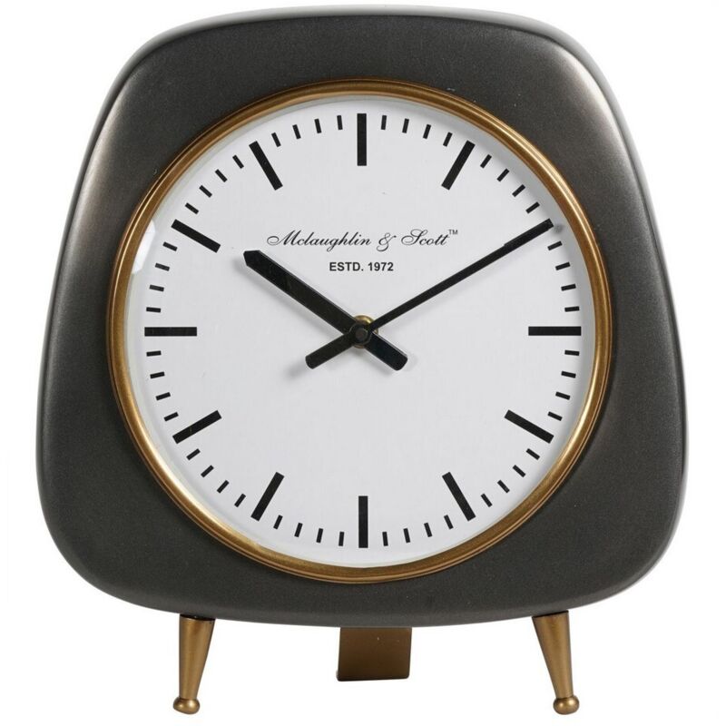 Mid Century Style Table Clock Large - Aluminium/Stainless Steel - L6 x W26.5 x H27.7 cm - Charcoal Grey/Gold
