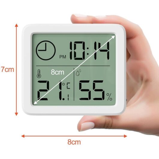 Mini Digital Indoor Thermometer, Professional Portable Hygrometer with Large Display and Clock, Accurate White Thermometer, Hygrometer for Home, Baby