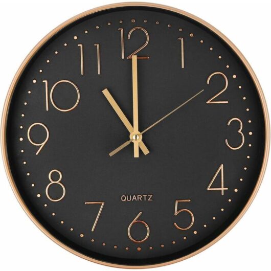 Modern Silent Quartz Wall Clock 25cm, Oversized Numbers Round Wall Clock (Rose Gold)