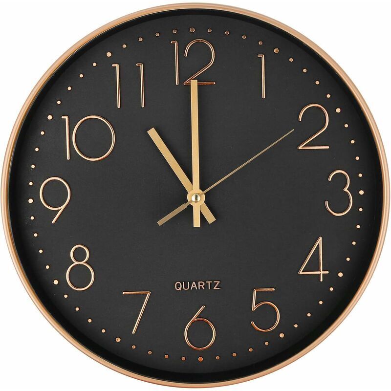 Modern Silent Quartz Wall Clock 25cm, Oversized Numbers Round Wall Clock (Rose Gold)