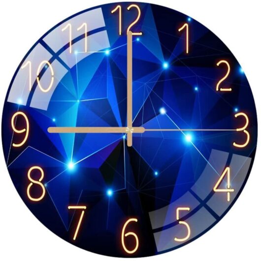 Never used] 30 cm Large Glass Wall Clock, Silent, Non-Ticking, Decorative Round Clock for Living Room, Kitchen, Bedroom, Hallway, Office (Dark Blue)
