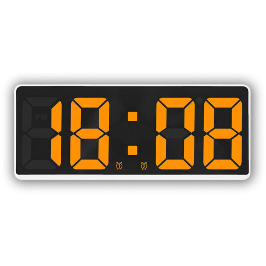 Never used] White + Orange-Quartz Alarm Clock led Clock Large Display Digital Clock Bedside for Bedroom,
