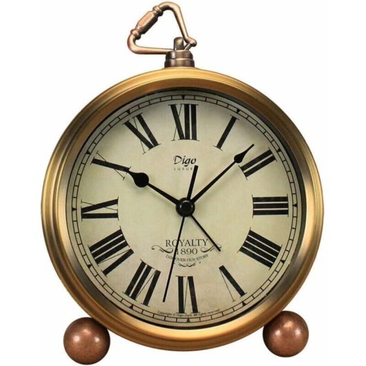 Odipie - Gold Table Clock, Retro Vintage Non Ticking Table Desk Alarm Clock Battery Operated Silent Quartz Movement hd Glass for Bedroom Living Room