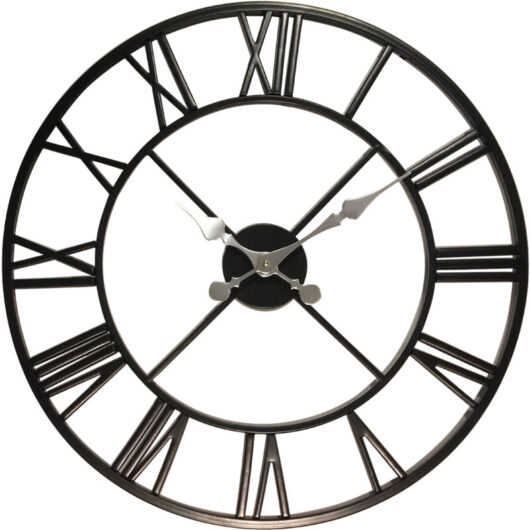 Premier Housewares - Wall Clock Wooden Clocks For Living Room Silver Roman Numbers Kitchen Clocks Wall Contemporary Clocks For Bedrooms 56 x 5 x 56