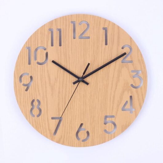Round Retro Wooden Wall Clock, 30cm Diameter, Brown
