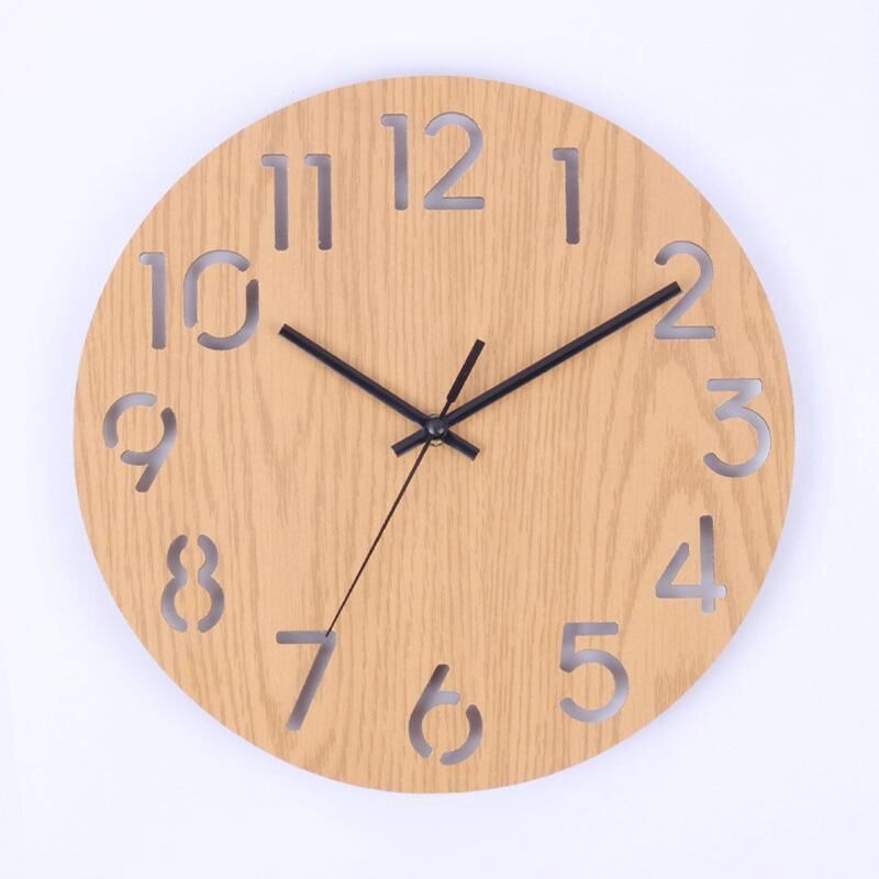 Round Retro Wooden Wall Clock, 30cm Diameter, Brown