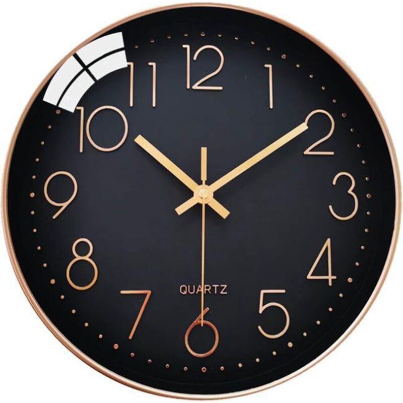 Silent Wall Clock - Black and Gold, 30cm, Arabic Numerals, Round Quartz Clock, Modern Decorative Clock for Living Room, Bedroom