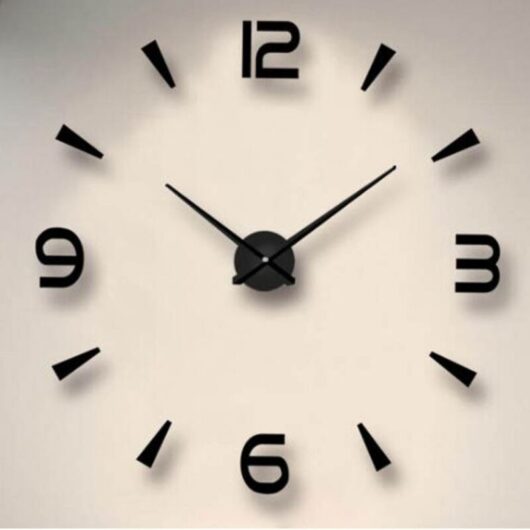 Vangold modern self-adhesive 3D wall clock, large size, DIY assembly, for home or office.