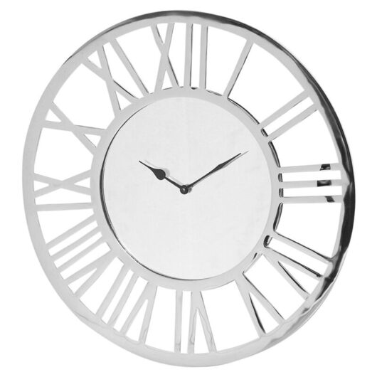 Vanity Living - 50cm Wall Clocks for Living Room Decor, Chrome and Wood Modern Wall Clock For Bedroom