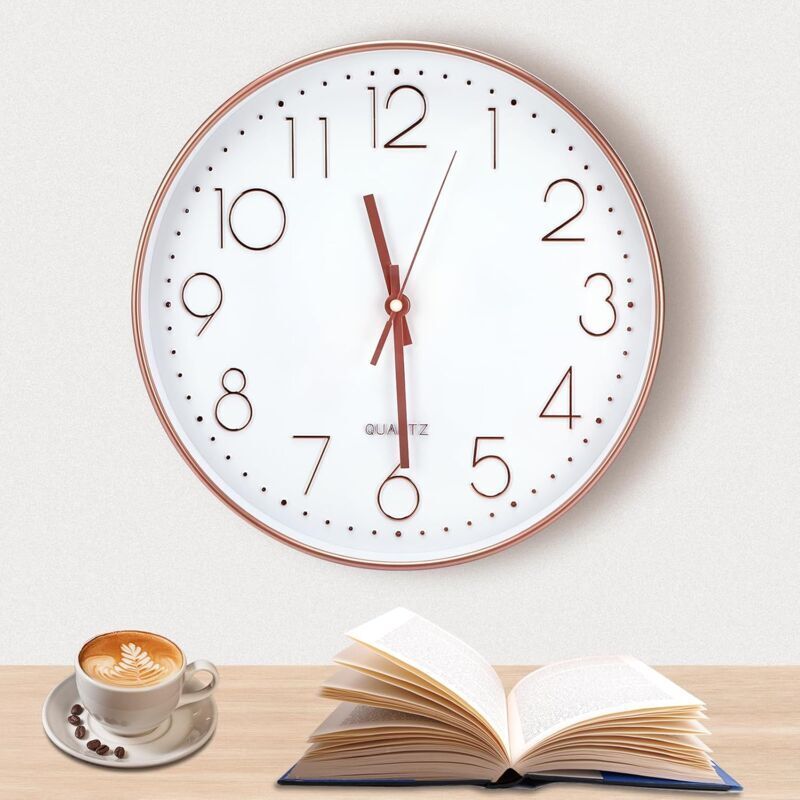 Wall Clock 30CM (12 Inch) Modern Silent Wall Clock, Movement 3D Numbers Rose Gold Classic Wall Clock for Living Room Bedroom Office